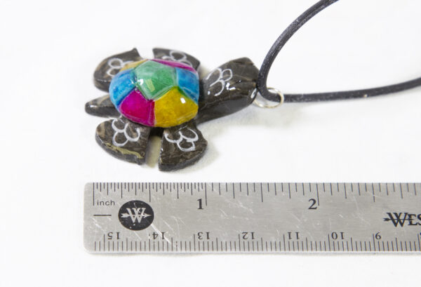 Two inch Marble Turtle Tic Tac Multicolor Necklaces with ruler for size