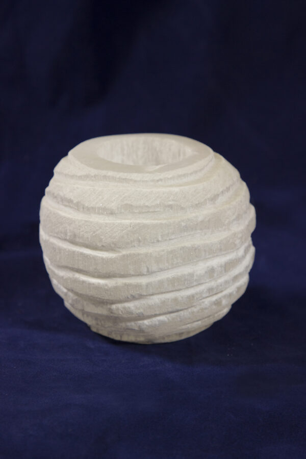 Rounded Rough Selenite Candle Holder front view
