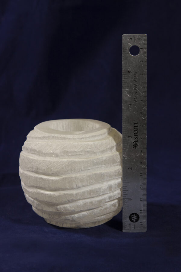Rounded Rough Selenite Candle Holder with ruler for size