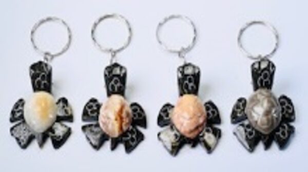 Four Marble Turtle Natural Key Chains 2"