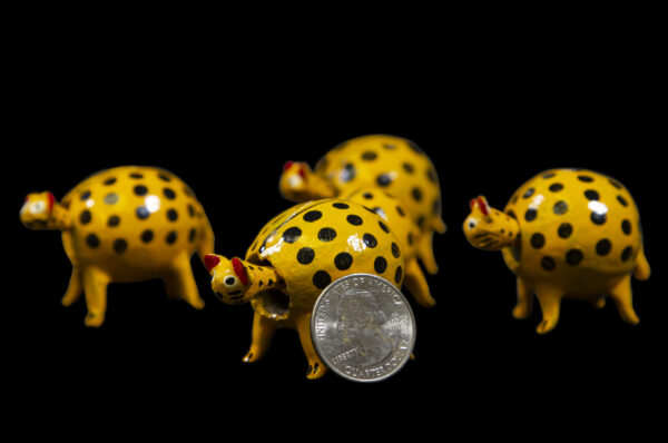 Yellow LooseNeck Cheetah Figurines with quarter size comparison