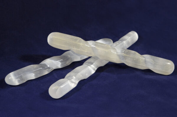 Selenite Tumbled Spiral Wands 6 inches front view