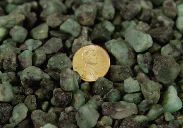 Small Emerald Gravel Mix with coin for size