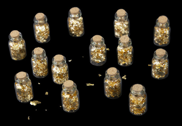 Real Gold Flakes in Glass Vial top view