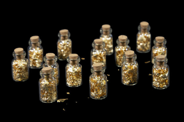 Real Gold Flakes in Glass Vial front view