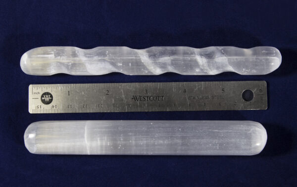 Two Wands in Selenite Protection Collection with ruler