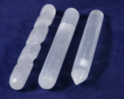 Six inch Selenite Wands containing Spiral Wand, Rounded Wand, Perfecto Wand