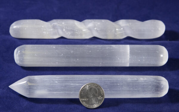 Six inch Selenite Wands three pack with quarter for size