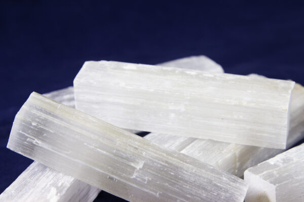 Pile of four to five inch Selenite Rough Wands top view
