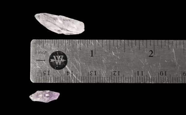 Amethyst gravel pieces with ruler for size