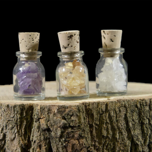 Set of Three Crystal Jars - Citrine, Amethyst, and Clear Quartz Chips