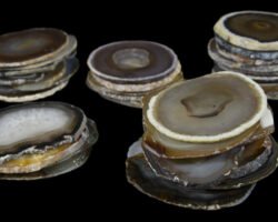stacks of natural agate coasters