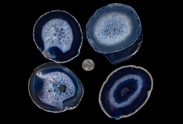 blue agate coasters with quarter to scale