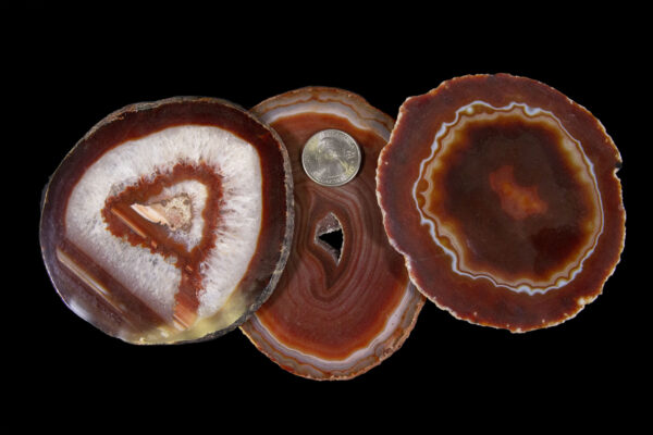 red agate coasters with quarter