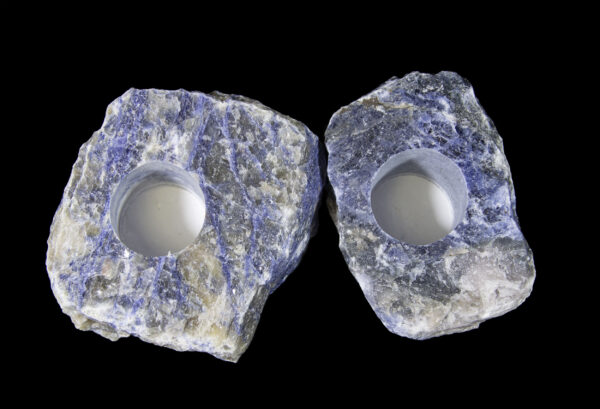rough sodalite candle holders from above