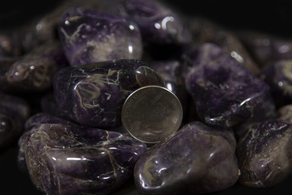 Polished Amethyst Stones with quarter