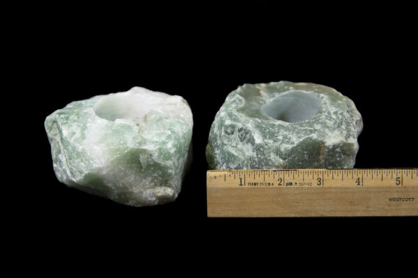 green quartz candleholder with ruler to scale