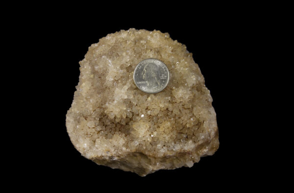 citrine cluster with quarter to scale