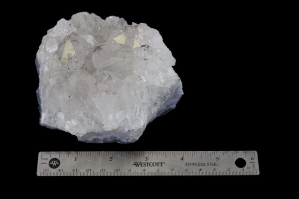 crystal quartz cluster with ruler to measure