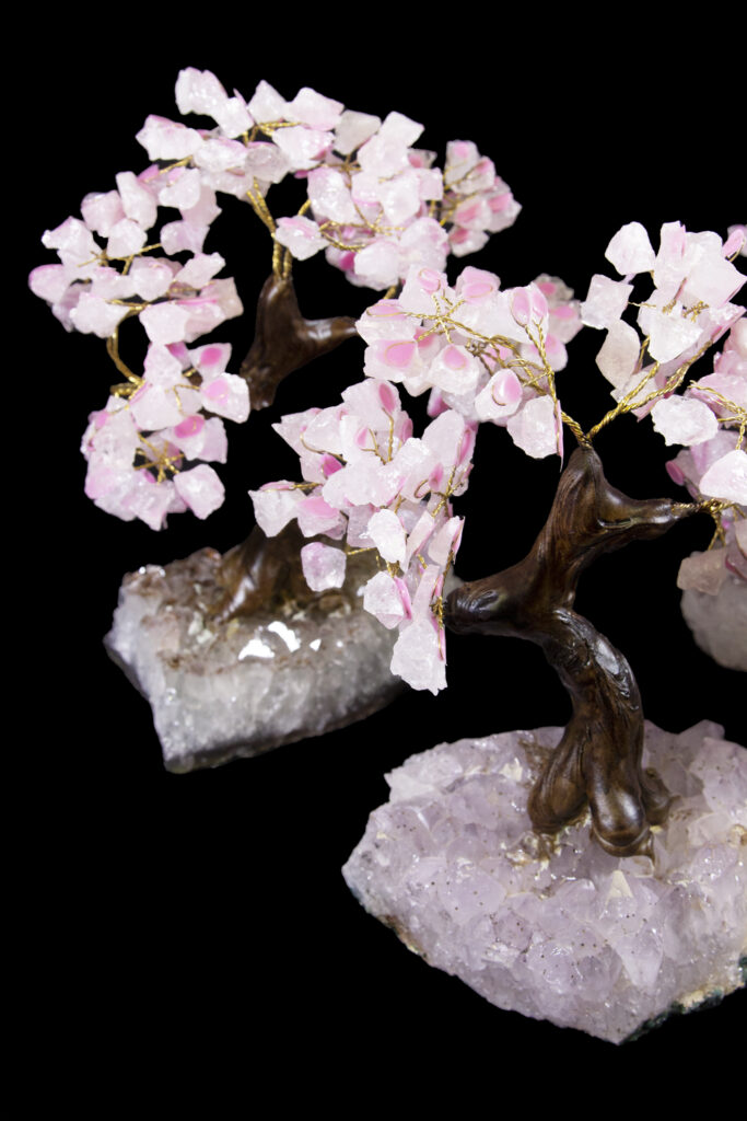 Large Rose Quartz Gemstone Tree with Amethyst Base - Kids Love Rocks