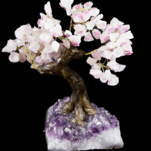 Rose Quartz Crystal Points Tree with Amethyst Base, Medium