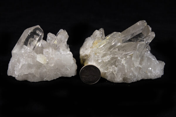 Quartz Crystal Clusters Under 1 Pound with coin