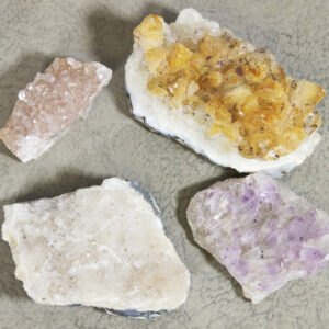 Set of Four Amethyst Clusters - Purple, Orange, Pink, and White