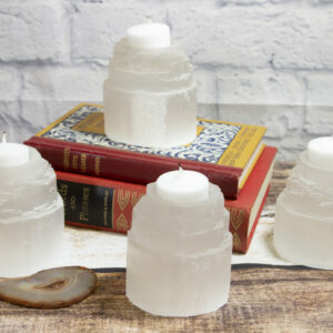3" Rough Selenite Candle Holder Tower