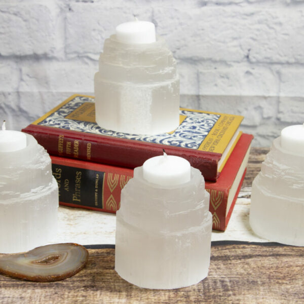 3" Rough Selenite Candle Holder Tower (One Candle Holder)