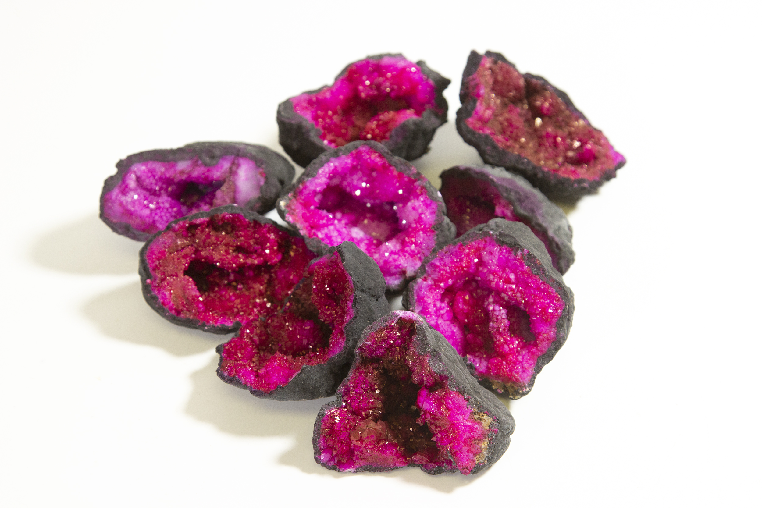 assorted small pink dyed geodes