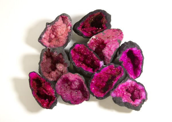 assorted large pink dyed geodes