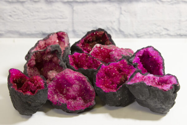 assorted large pink dyed geodes