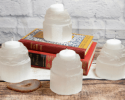 3" Rough Selenite Candle Holder Tower (One Candle Holder)