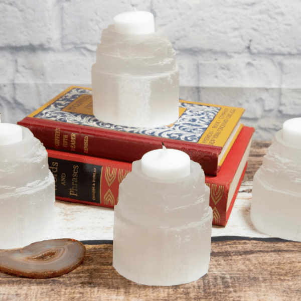 3" Rough Selenite Candle Holder Tower (One Candle Holder)