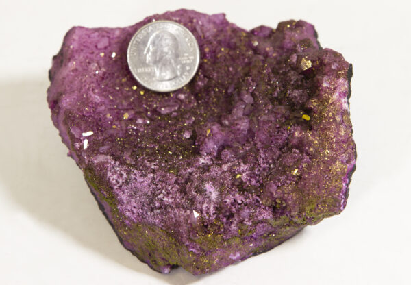 XL Purple Dyed Geode with Gold Flakes with coin to show size