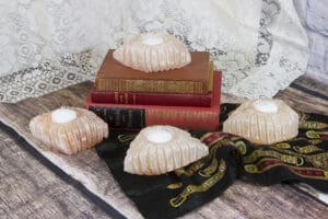 Rough Orange Selenite Candle Holders