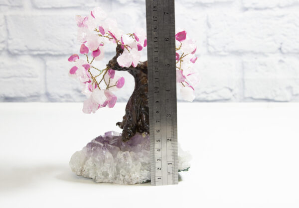 Medium Rose Quartz Gemstone Tree with Amethyst Base
