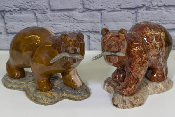 Two 12" Marble Bear with Fish facing forwards