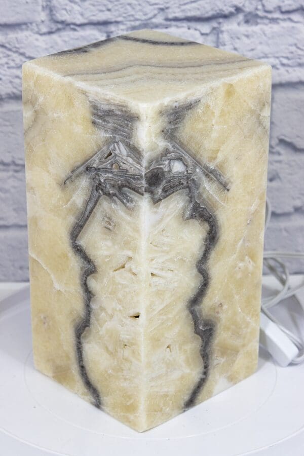 Medium Zebra Onyx Pedestal Lamp Side View