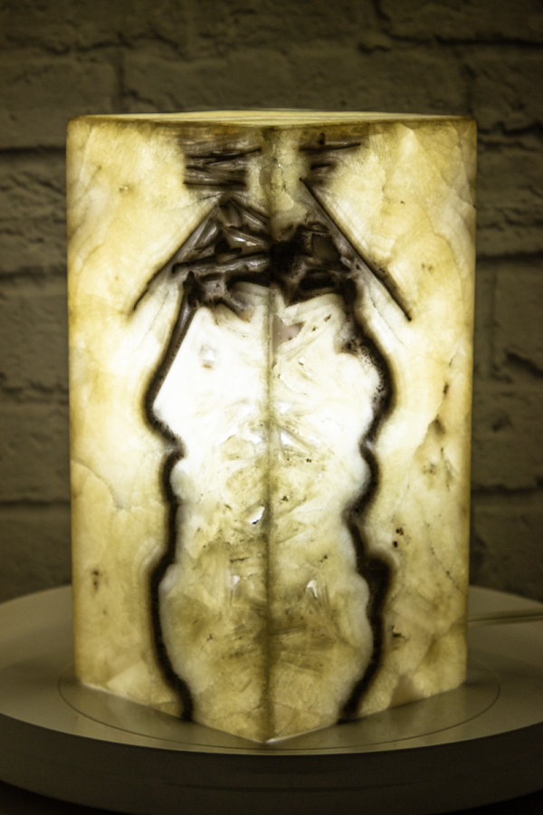 Medium Zebra Onyx Pedestal Lamp Light On Side View