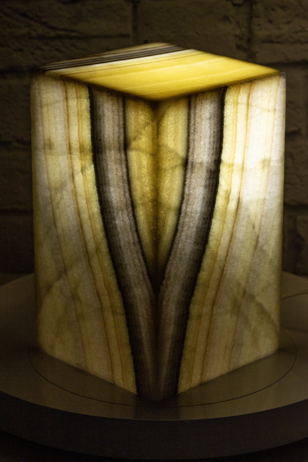 Zebra Onyx Pedestal Lamp Light On Side View