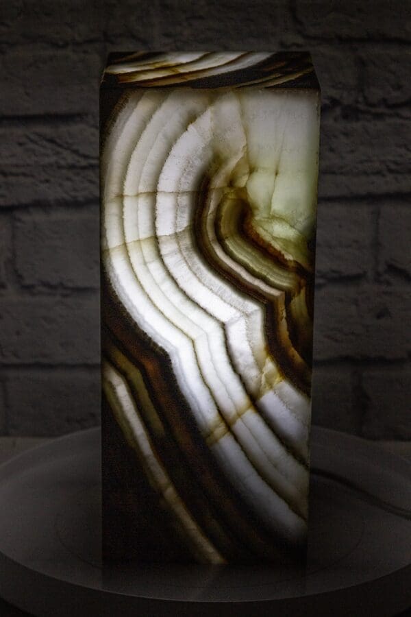 Green Talan Onyx Pedestal Lamp with Light On