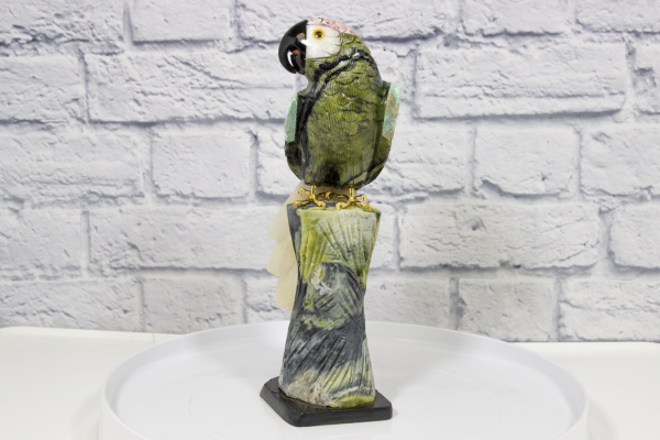 Green Hand Craved Tropical Parrot with Green Base Front View