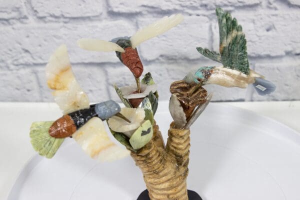 Green and Red and White Gemstone Hummingbirds Figurine view from top