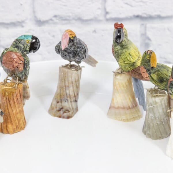 Hand Carved Parrot on Stand Natural Gemstone