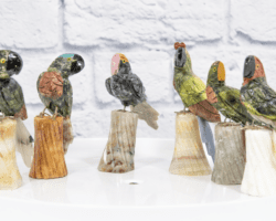 Hand Carved Parrot on Stand Natural Gemstone