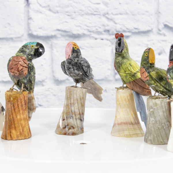 Hand Carved Parrot on Stand Natural Gemstone
